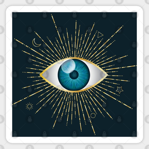 Aqua Blue Evil Eye Gold Eyelashes Sun Moon Star Nazar Mati Talisman Sticker by karenmcfarland13